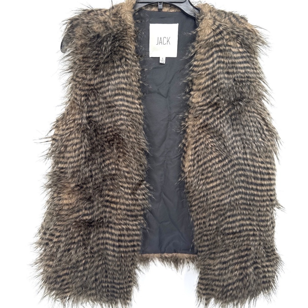 Jack Women Faux Fur Vest Small Brown Black Shaggy Boho Fall Winter Layering